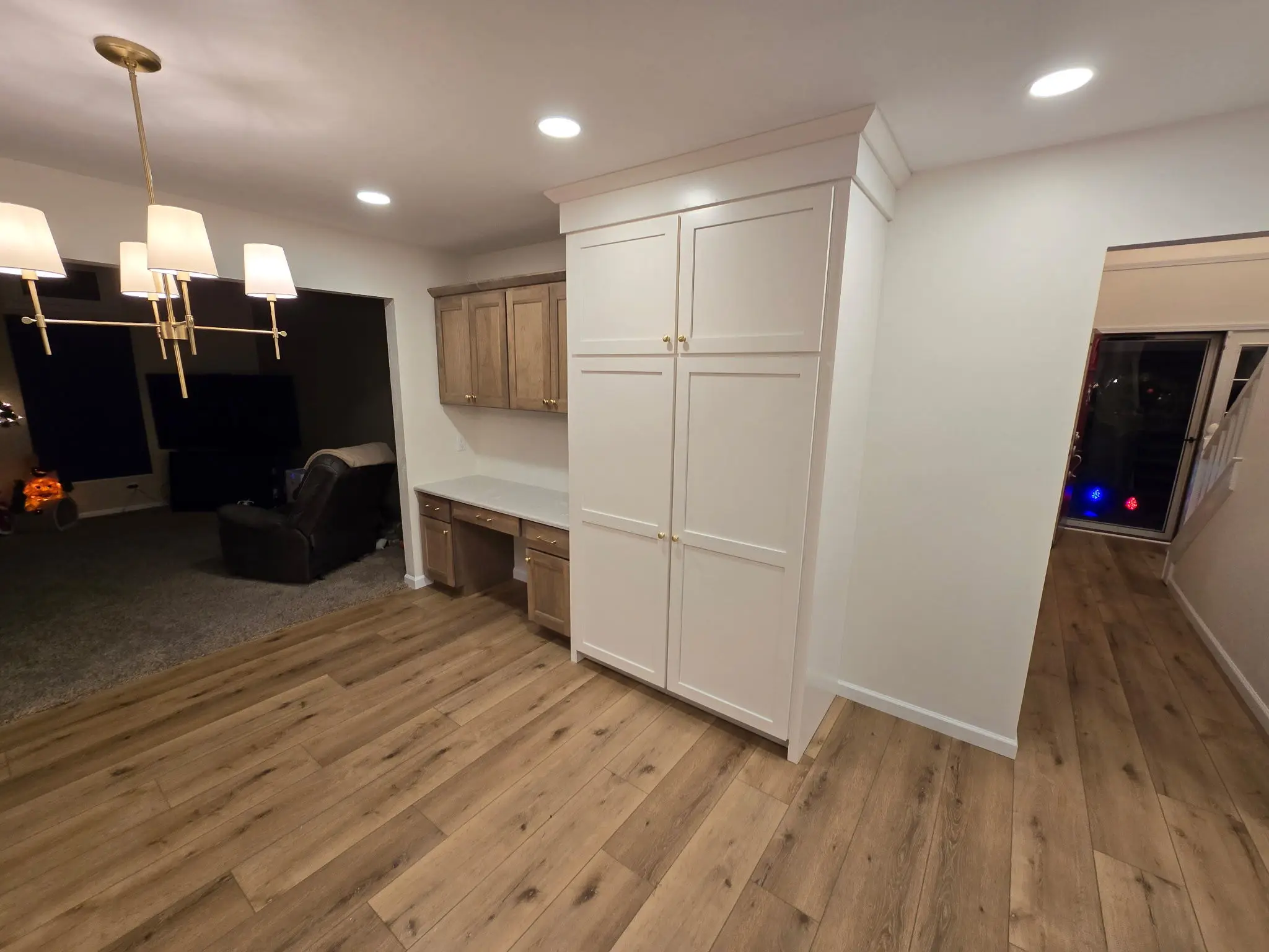 Recently renovated home with built in cabinets.